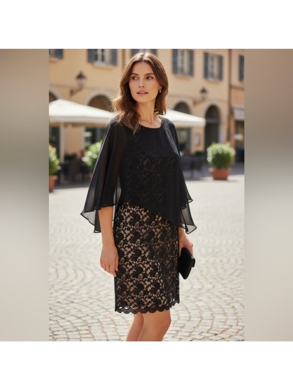 Connected Apparel Elegant Black Lace Midi Dress Sz 12 DD